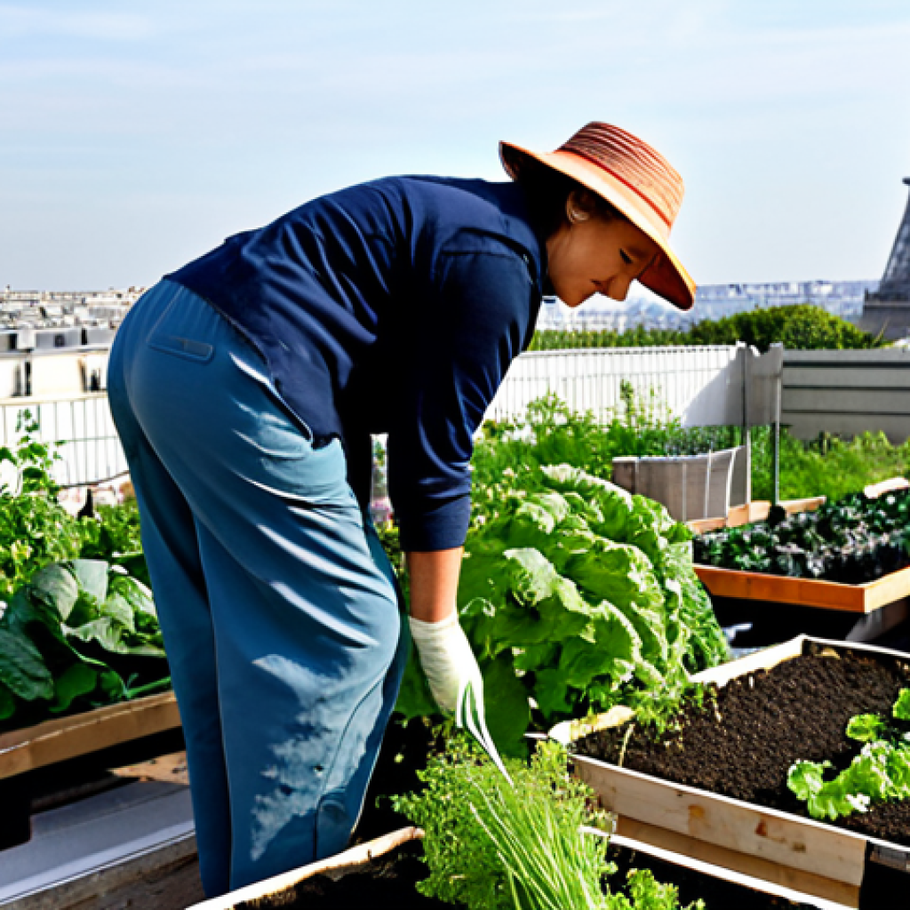 Urban Agriculture Professional**
"A fully clothed, professional urban farmer tending to a rooftop garden in Paris, France. She is wearing appropriate gardening attire: durable work pants, a long-sleeved shirt, and a sun hat. Various vegetables and herbs are growing in raised beds. The Eiffel Tower is visible in the background. Safe for work, appropriate content, perfect anatomy, well-formed hands, natural pose, high-quality, family-friendly."
**