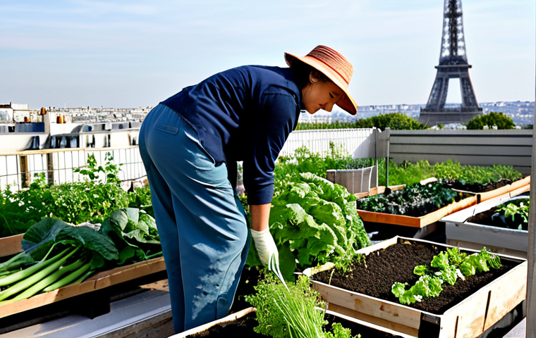 Urban Agriculture Professional**
"A fully clothed, professional urban farmer tending to a rooftop garden in Paris, France. She is wearing appropriate gardening attire: durable work pants, a long-sleeved shirt, and a sun hat. Various vegetables and herbs are growing in raised beds. The Eiffel Tower is visible in the background. Safe for work, appropriate content, perfect anatomy, well-formed hands, natural pose, high-quality, family-friendly."
**