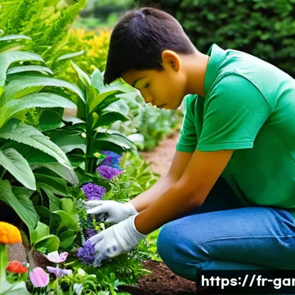 원예사 자격증 합격률 높이는 비법 - **Image Prompt: Young Gardener Identifying Plants**
    A bright, sunny outdoor scene featuring a fo...