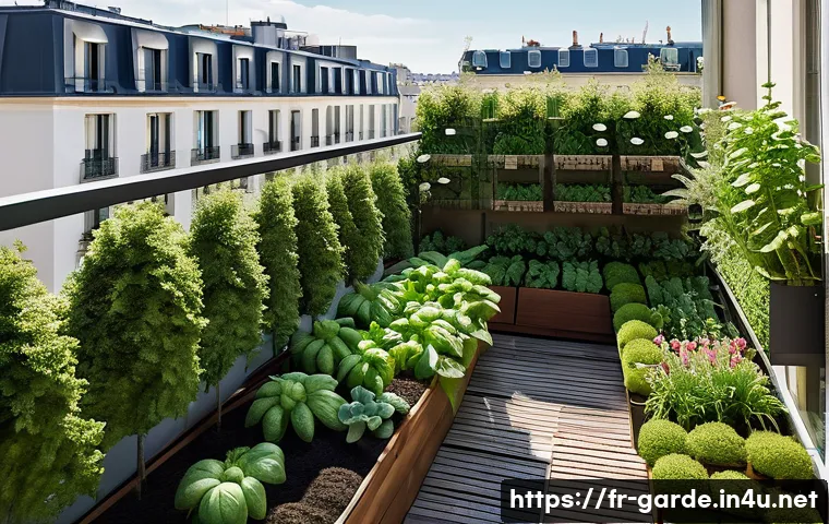 원예 관련 산업의 최신 동향 - A modern urban garden scene in a French city, showcasing a variety of connected soil moisture and te...