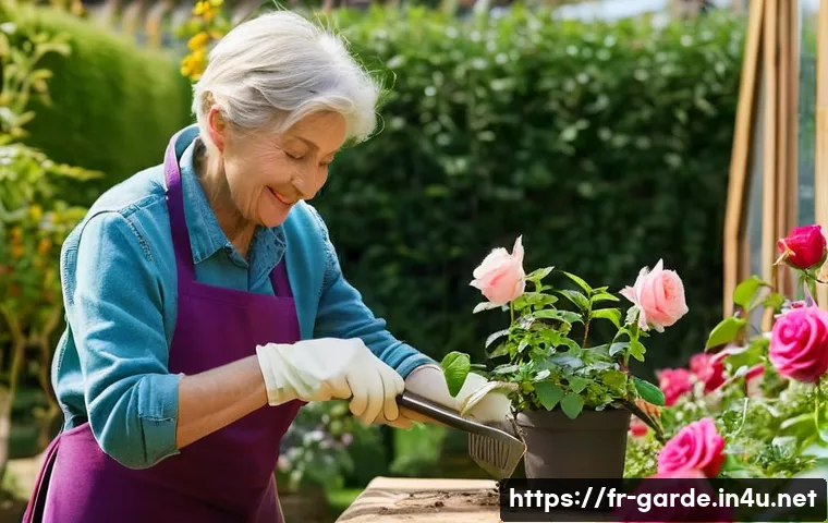 원예 자격증 취득 후 협회 가입 혜택 - A vibrant outdoor horticultural workshop scene in a lush French garden during spring, with diverse p...