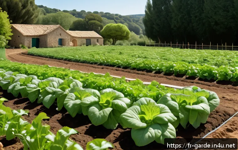 원예학 이론을 실무에 적용하는 방법 - A detailed, realistic outdoor vegetable garden scene in a temperate French countryside setting durin...