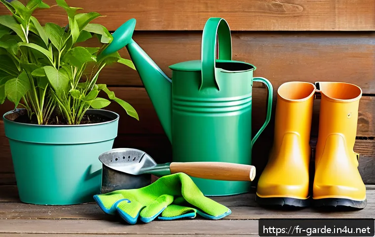 원예사 실기 시험 꿀팁 - A well-organized gardening workspace for an exam setting, featuring clean, sharp pruning shears, a s...